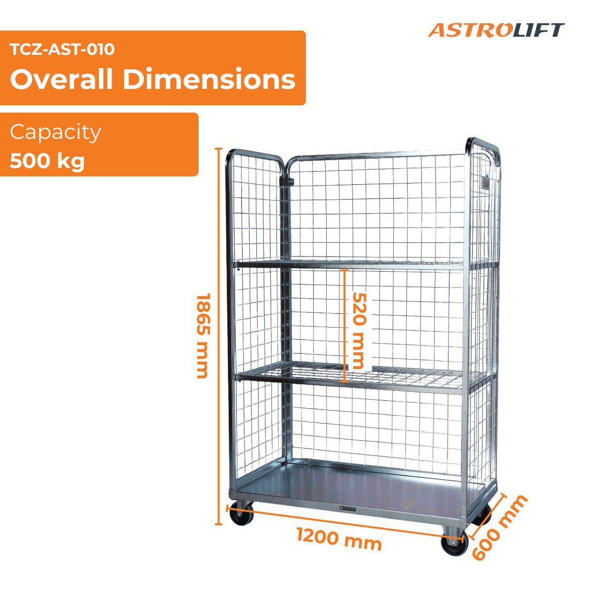 Buy Cage Trolley (Shelved - Long) in Cage Trolley from Astrolift NZ